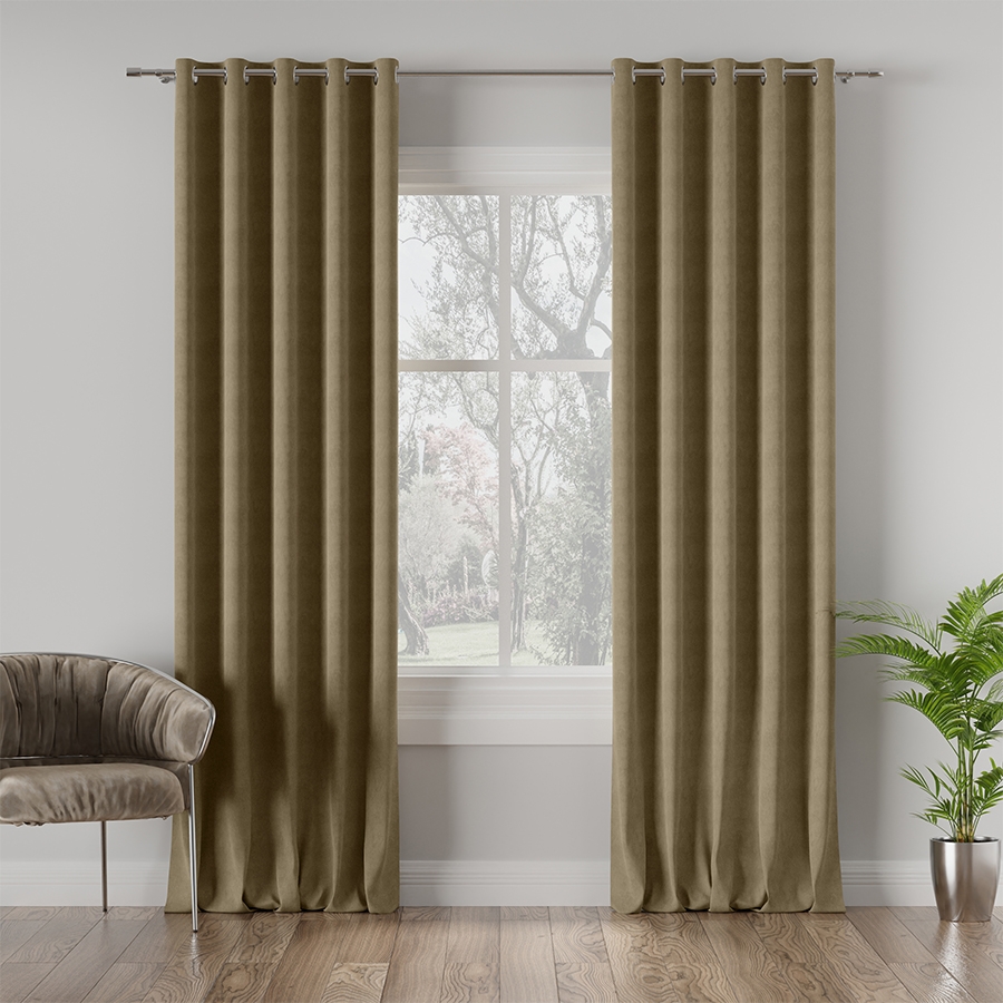 Welurowy materiał na zasłony, kolor khaki, wysokość 290 cm, Milas - sprzedawany na metry