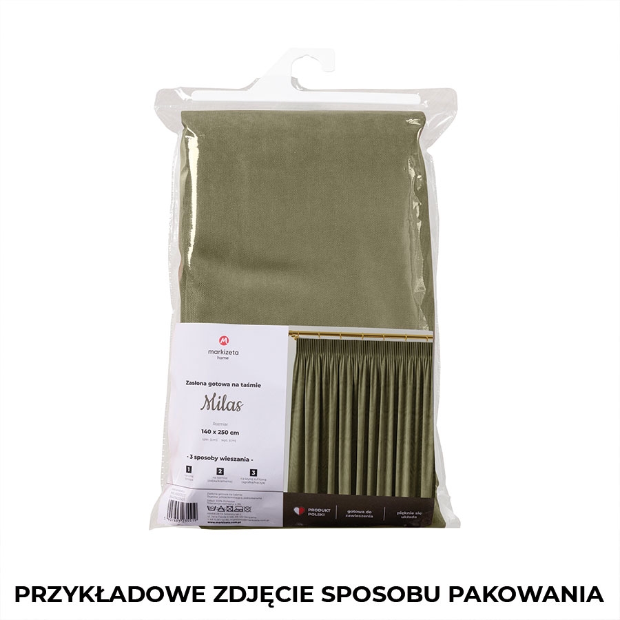 Modna zasłona welurowa do salonu na taśmie, kolor biały, rozmiar 140x250 cm, Milas