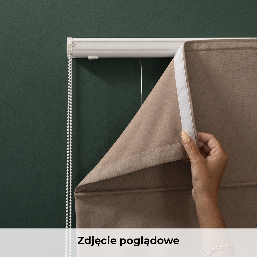 Gotowa roleta rzymska o strukturze lnu w piwonie, kolor beżowy, Peoni, szerokość 80-180 cm, wysokość 160 cm
