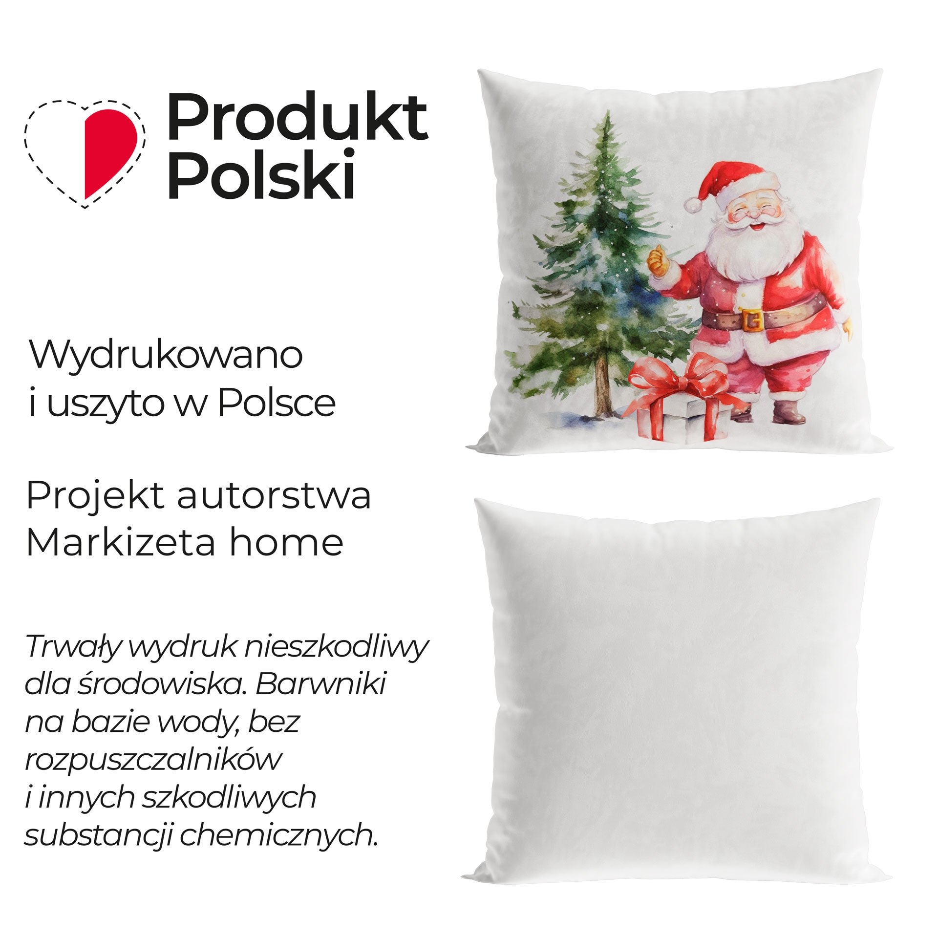 Poszewka dekoracyjna z welwetu ze świątecznym nadrukiem, rozmiar 40x40 cm, Mikołaj
