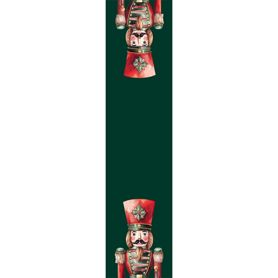 Bieżnik z tkaniny wodoodpornej w tonacji zielonej ze świątecznym nadrukiem, rozmiar 38x160 cm, Dziadki do orzechów