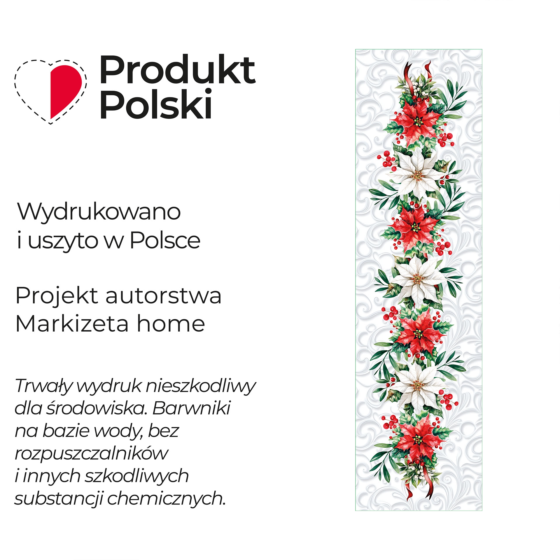 Bieżnik, nakładka ze świątecznym nadrukiem, rozmiar 38x140 cm, Gwiazda betlejemska
