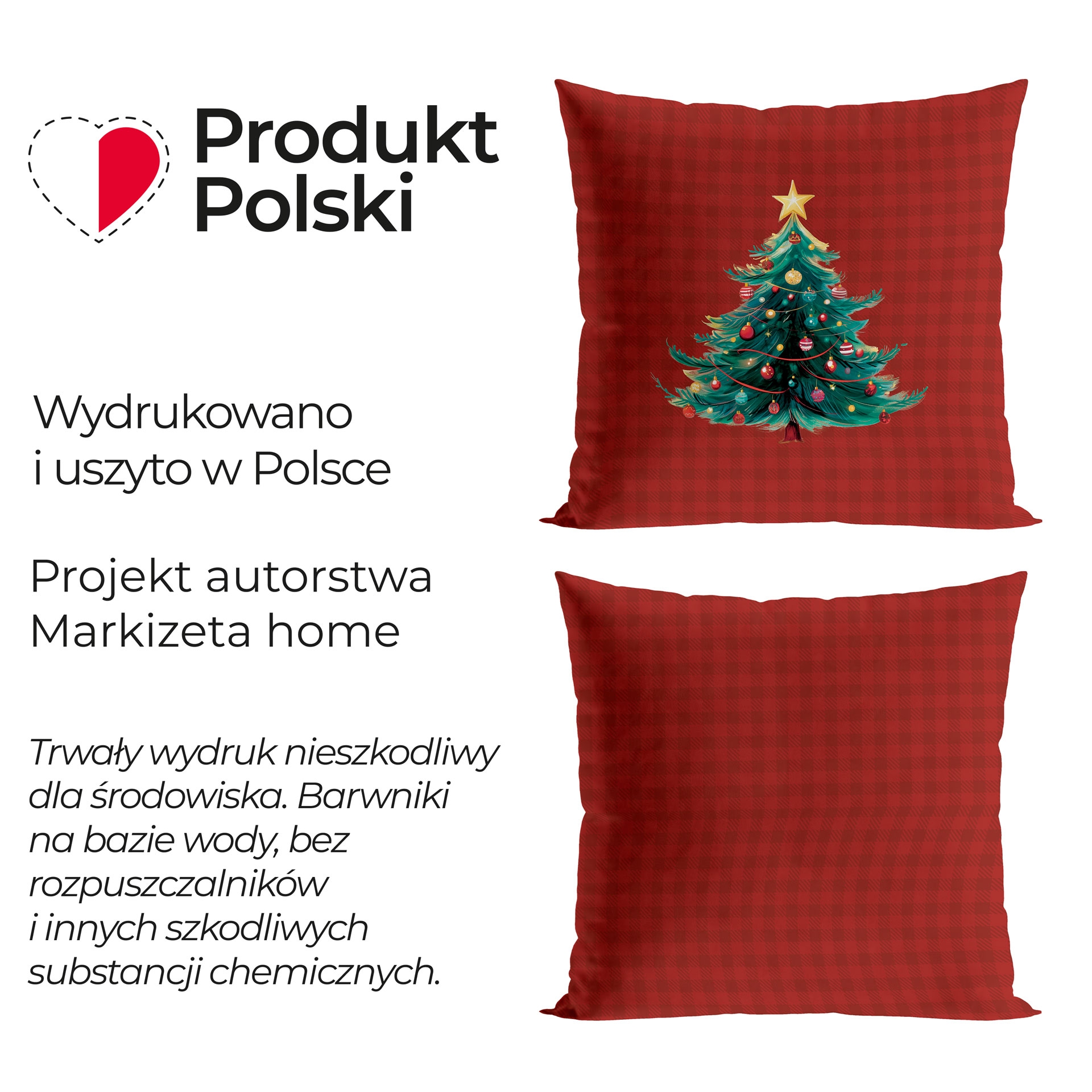 Welwetowa poszewka dekoracyjna ze świątecznym nadrukiem, rozmiar 40x40 cm, Kratka z Choinką-Bajkowe Święta