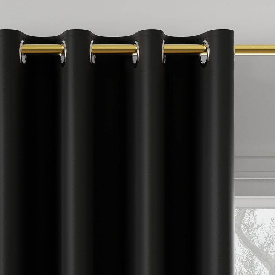 Gotowa zasłona blackout na przelotkach, 85% zaciemniająca, kolor czarny, rozmiar 140x250 cm