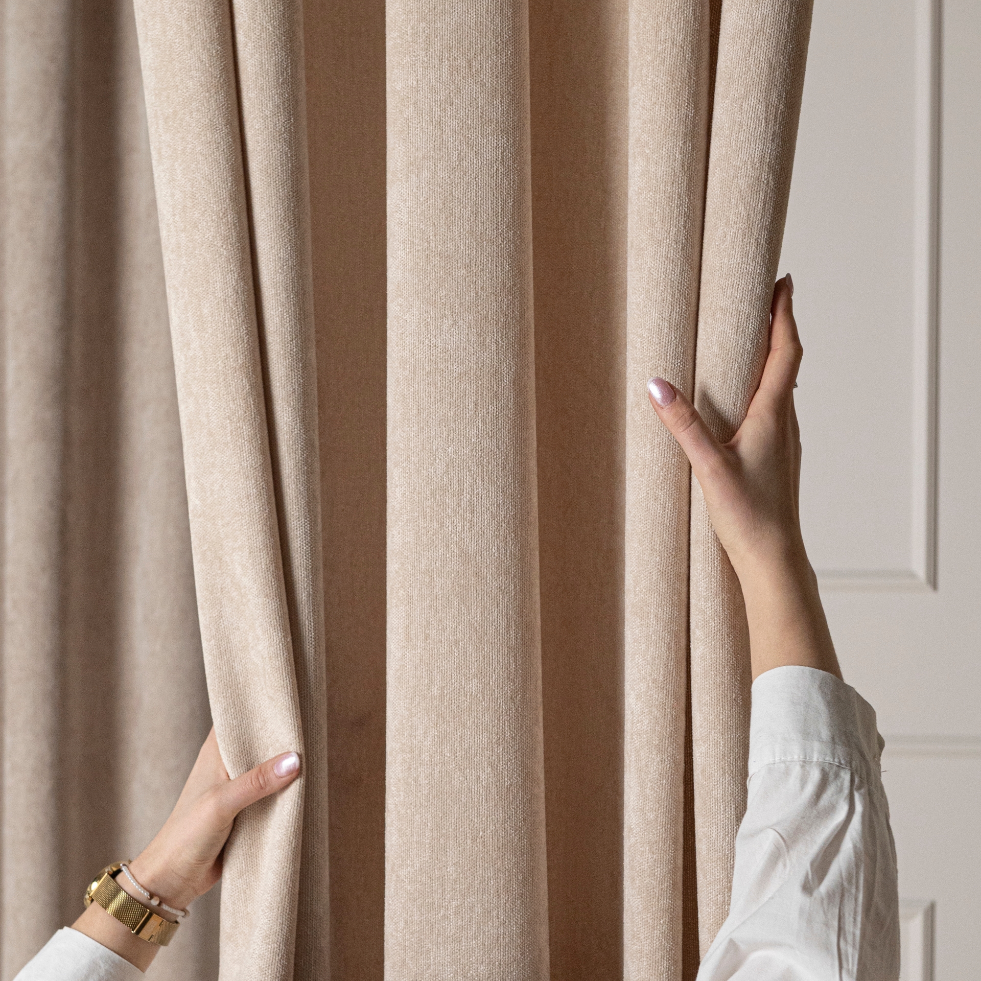 Welurowy materiał na zasłony, kolor beżowy, wysokość 285 cm, Soft - sprzedawany na metry