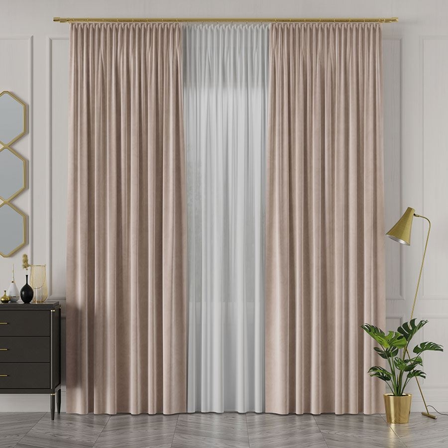 Ekskluzywny materiał na zasłony do salonu Velvet, wysokość 300 cm, kolor beżowy  - sprzedawana na metry