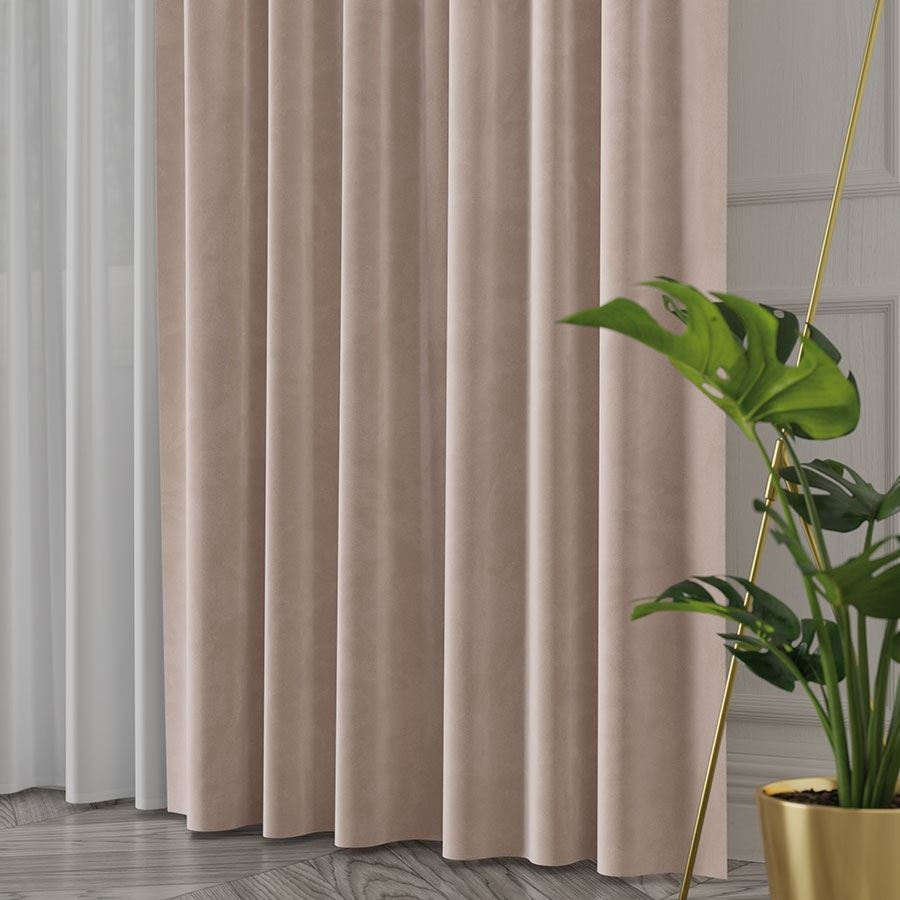 Ekskluzywny materiał na zasłony do salonu Velvet, wysokość 300 cm, kolor beżowy  - sprzedawana na metry