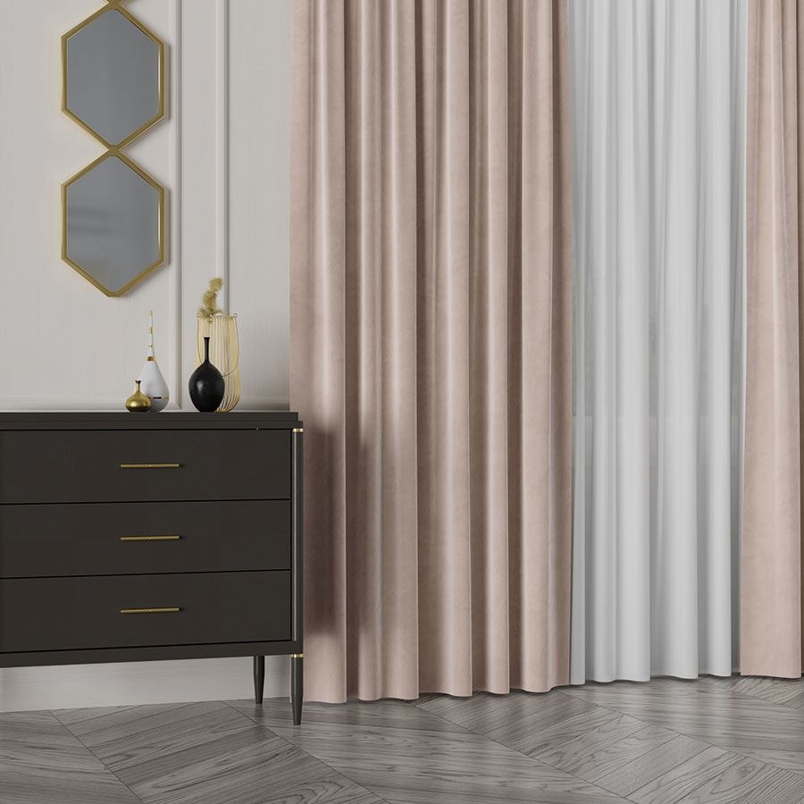 Ekskluzywny materiał na zasłony do salonu Velvet, wysokość 300 cm, kolor beżowy  - sprzedawana na metry