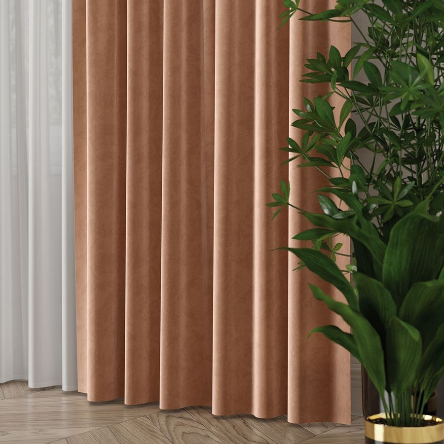Ekskluzywny materiał na zasłony do salonu Velvet, wysokość 300 cm, kolor ciemny beżowy - sprzedawana na metry