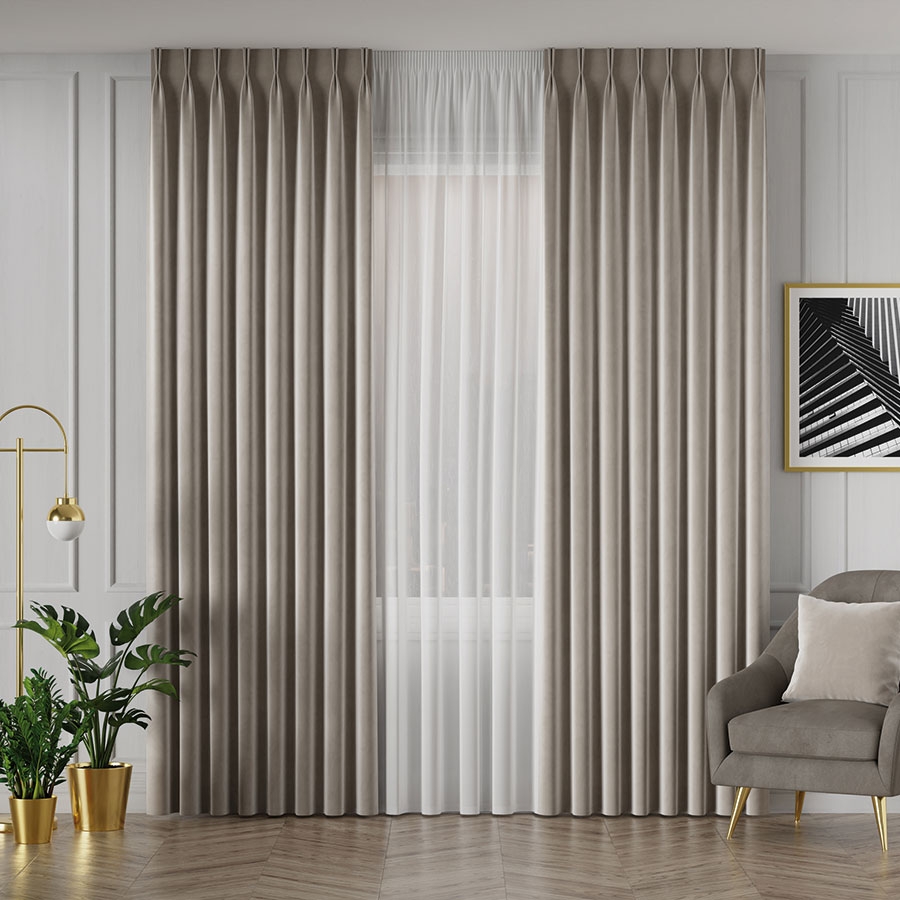 Ekskluzywny materiał na zasłony do salonu Velvet, wysokość 300 cm, kolor chłodny beżowy  - sprzedawana na metry