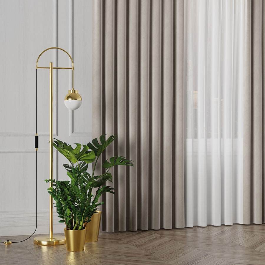 Ekskluzywny materiał na zasłony do salonu Velvet, wysokość 300 cm, kolor chłodny beżowy  - sprzedawana na metry