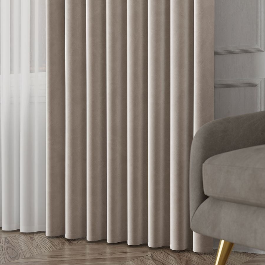 Ekskluzywny materiał na zasłony do salonu Velvet, wysokość 300 cm, kolor chłodny beżowy  - sprzedawana na metry