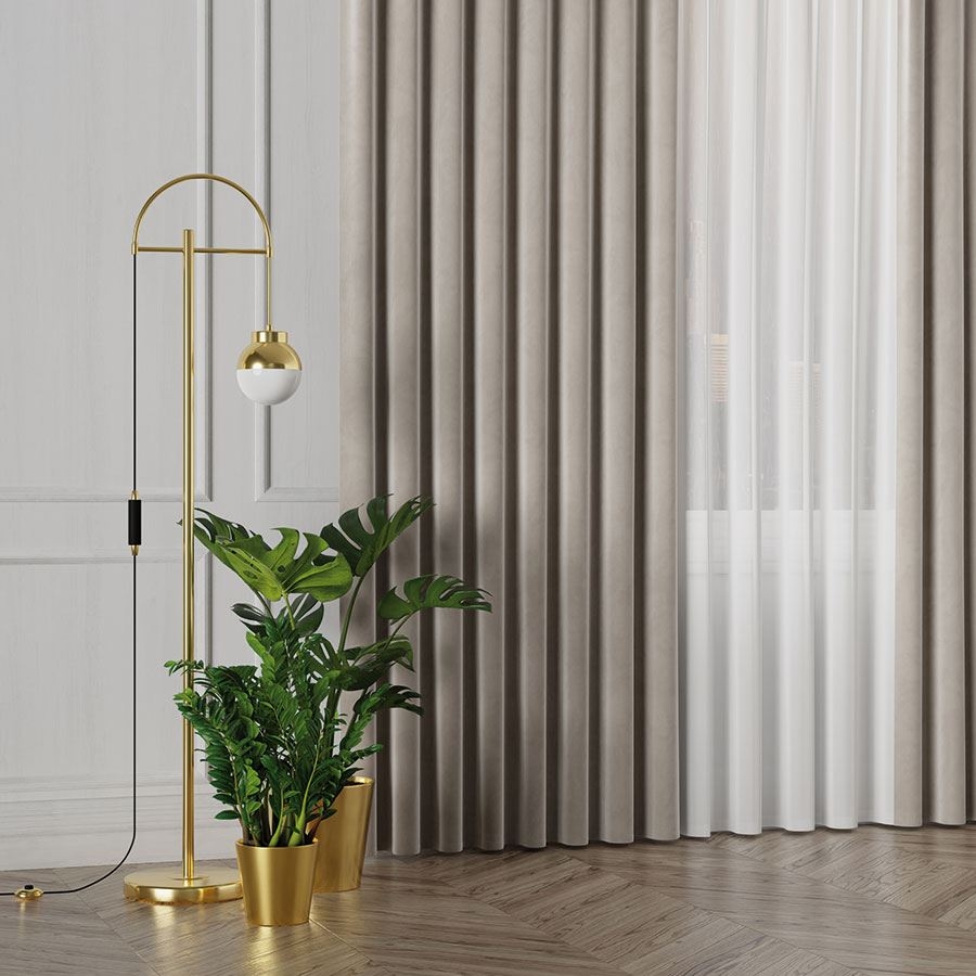 Ekskluzywny materiał na zasłony do salonu Velvet, wysokość 300 cm, kolor chłodny beżowy  - sprzedawana na metry