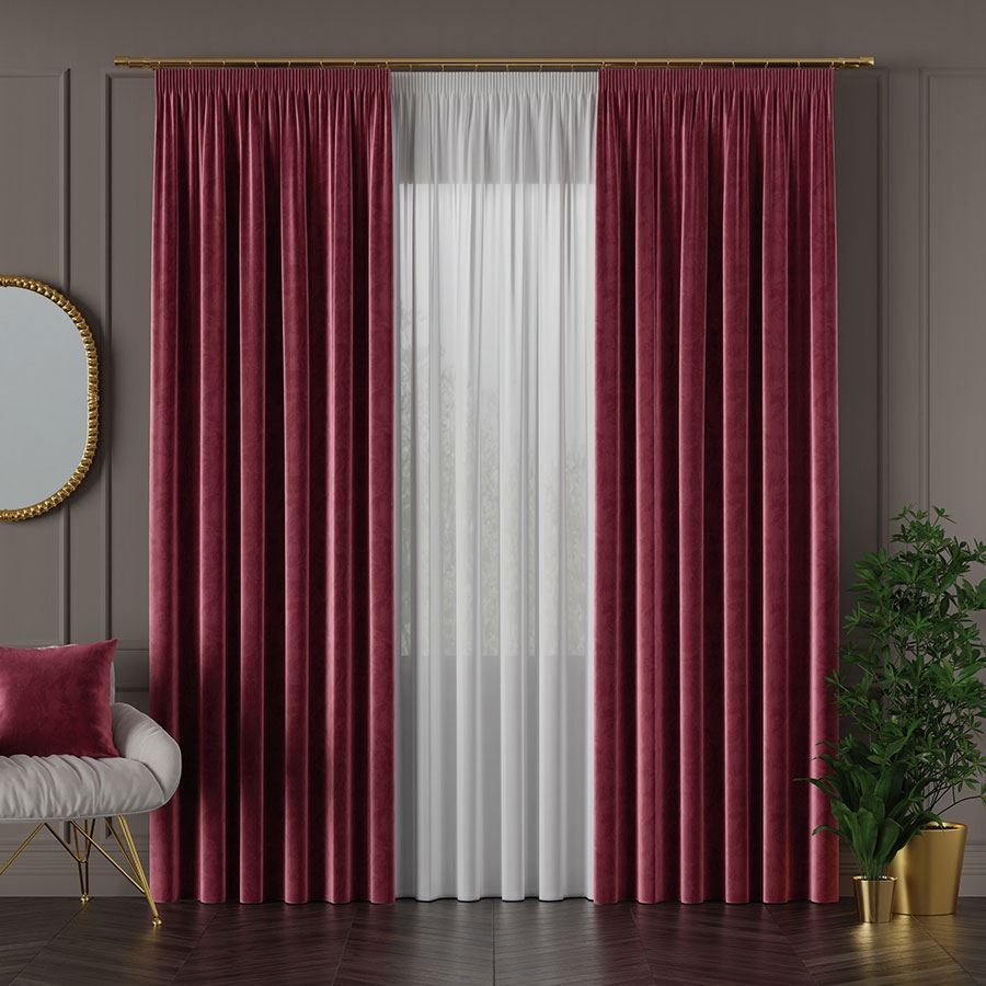 Ekskluzywna tkanina zasłonowa Velvet, wysokość 300 cm, kolor bordowy - sprzedawana na metry