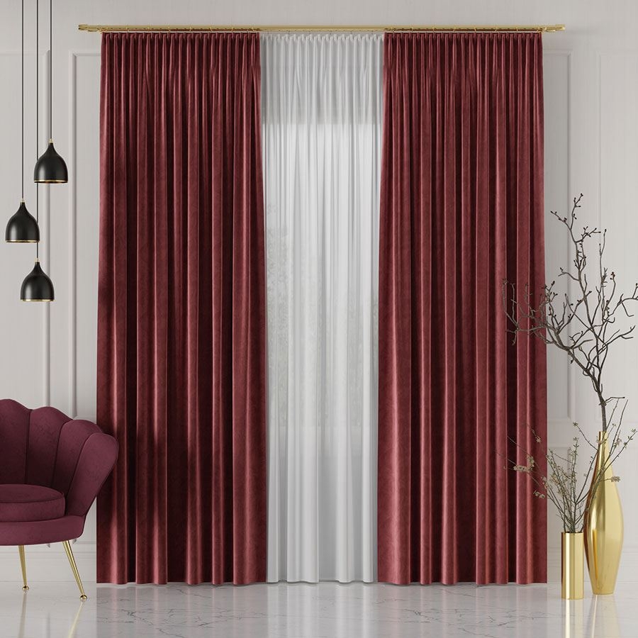 Ekskluzywna tkanina zasłonowa Velvet, wysokość 300 cm, kolor winny - sprzedawana na metry