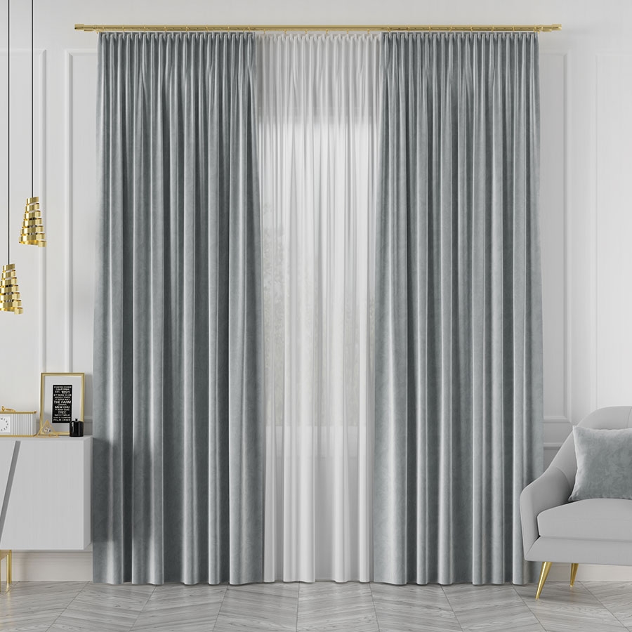 Ekskluzywny materiał na zasłony do salonu Velvet, wysokość 300 cm, kolor pastelowy szary - sprzedawana na metry