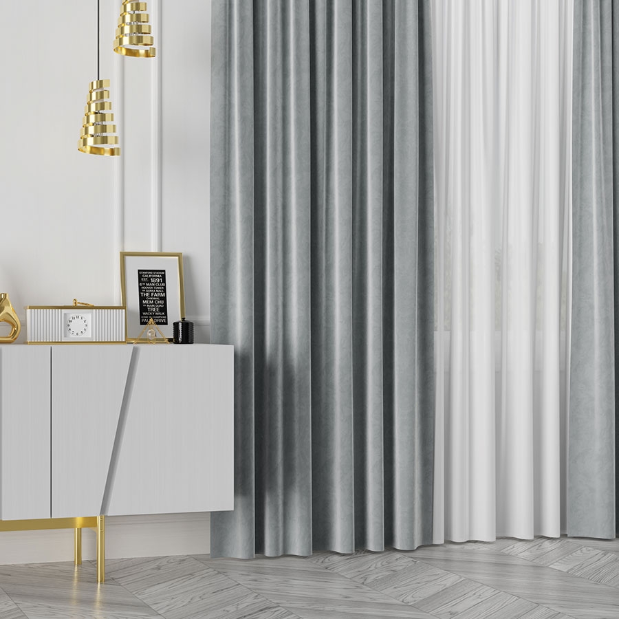 Ekskluzywny materiał na zasłony do salonu Velvet, wysokość 300 cm, kolor pastelowy szary - sprzedawana na metry