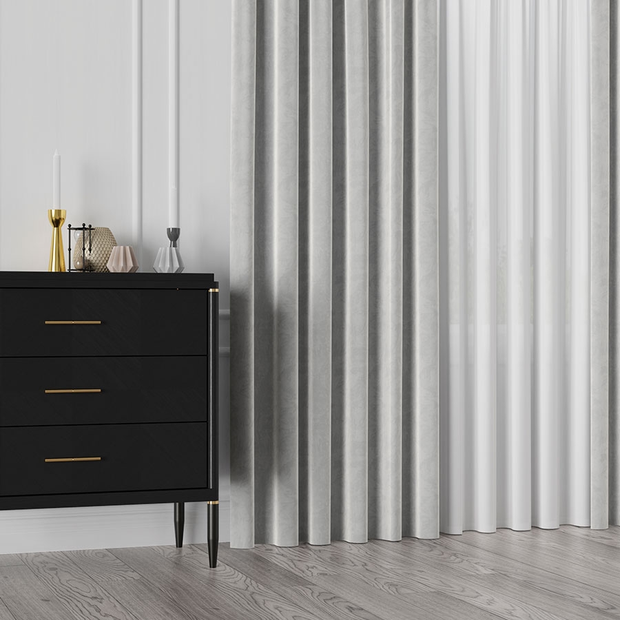 Ekskluzywny materiał na zasłony do salonu Velvet, wysokość 300 cm, kolor jasny szary - sprzedawana na metry