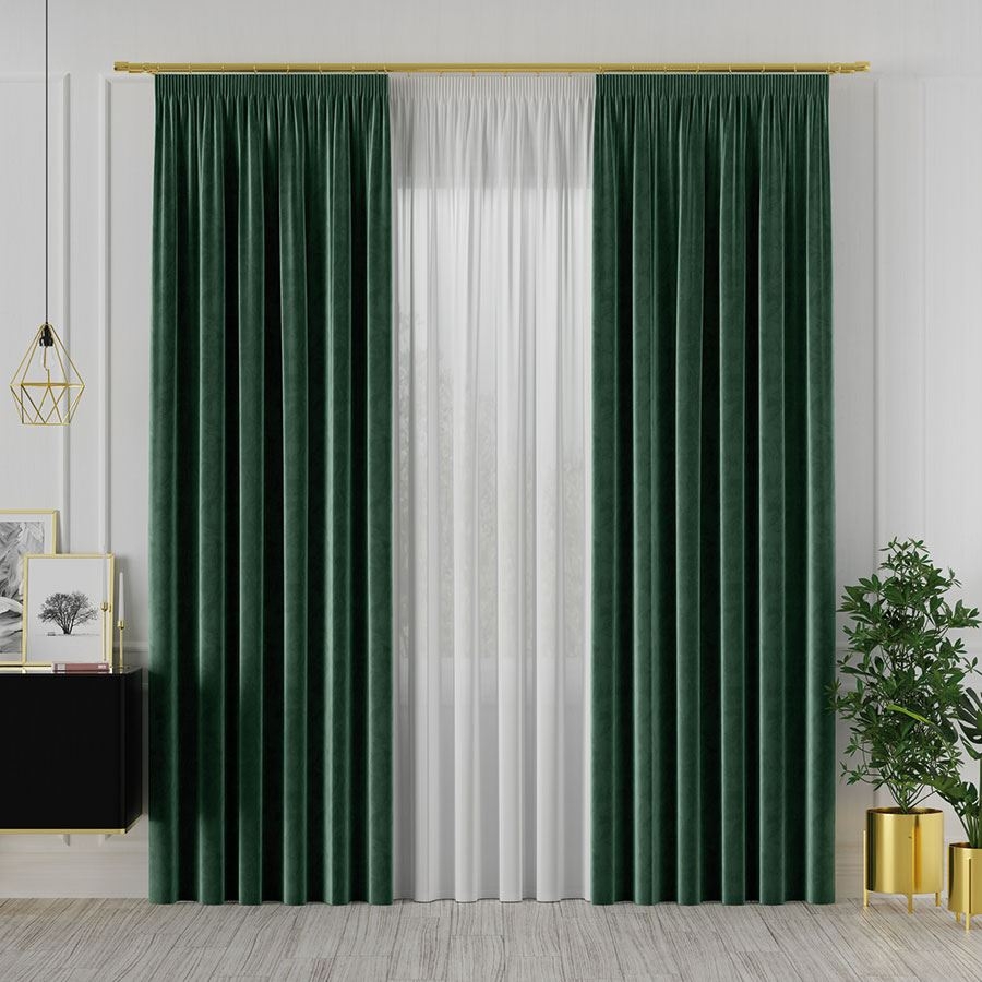 PREMIUM ALLURE Ekskluzywna tkanina zasłonowa na metry Velvet, wysokość 300 cm, kolor ciemny zielony