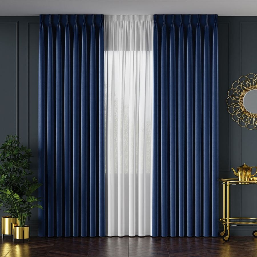 PREMIUM ALLURE Ekskluzywna tkanina zasłonowa na metry Velvet, wysokość 300 cm, kolor granatowy