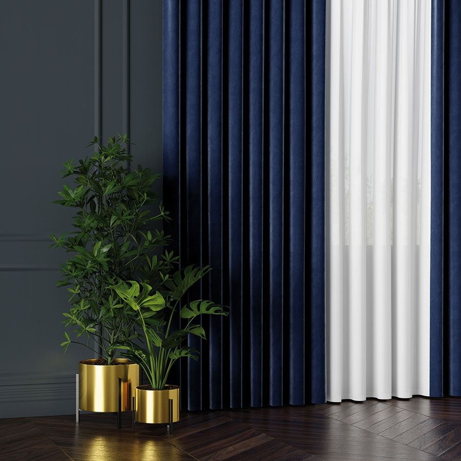 PREMIUM ALLURE Ekskluzywna tkanina zasłonowa na metry Velvet, wysokość 300 cm, kolor granatowy
