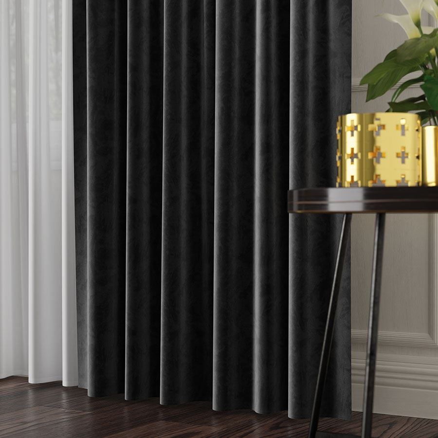 Ekskluzywny materiał na zasłony do salonu Velvet, wysokość 300 cm, kolor czarny - sprzedawana na metry