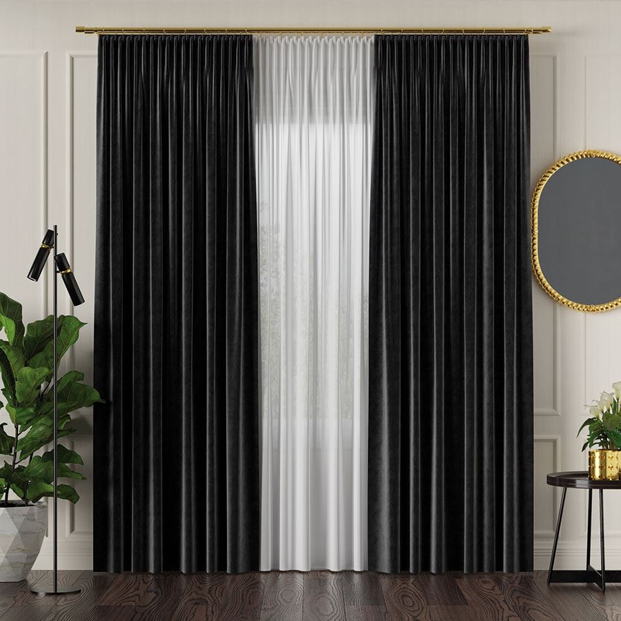 Ekskluzywny materiał na zasłony do salonu Velvet, wysokość 300 cm, kolor czarny - sprzedawana na metry