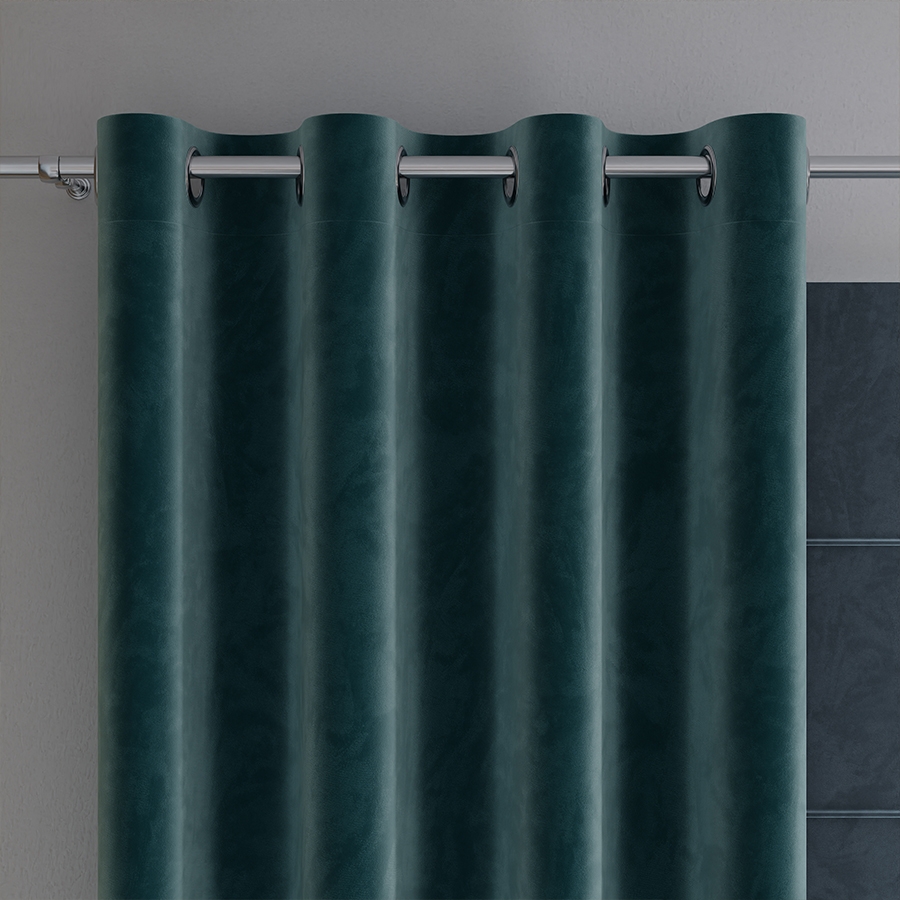 Zasłona z miękkiej welwetowej tkaniny Velvi, kolor ciemny turkusowy na przelotkach, rozmiar 140x250 cm Velvi - produkt gotowy