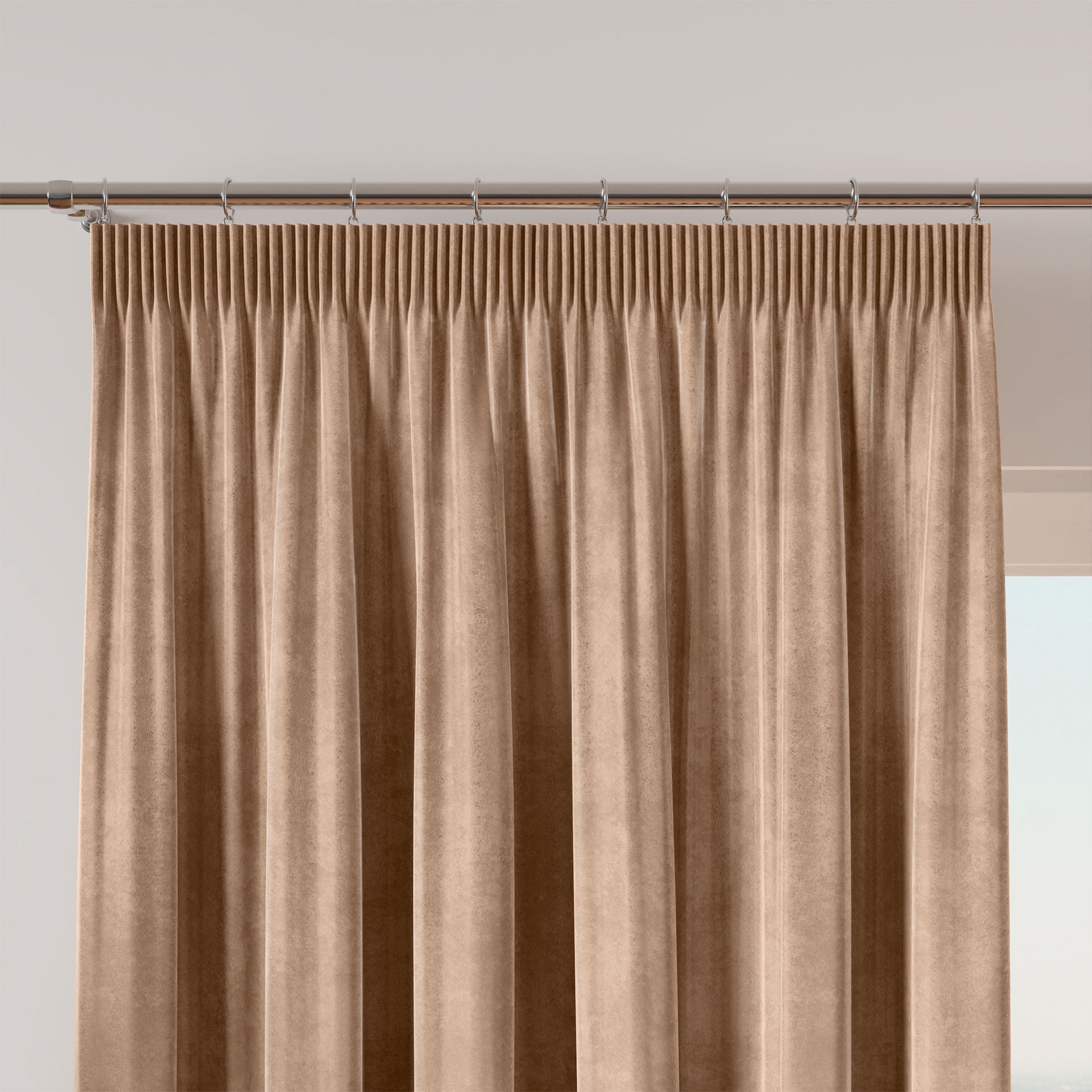Welwetowa zasłona gotowa na taśmie Velvi, kolor ciemny beżowy, rozmiar 140x240 cm 