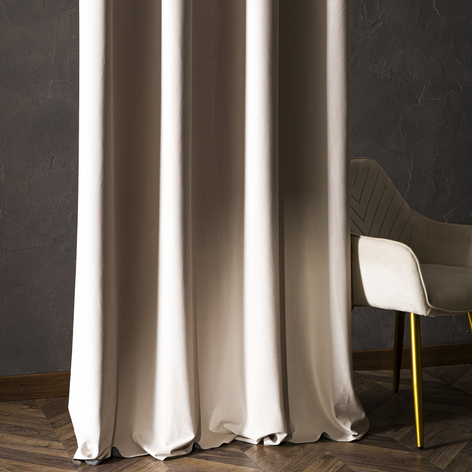 Zasłona do salonu premium welwet 80% zaciemnienia na przelotkach kremowy, wys. 230-250 cm