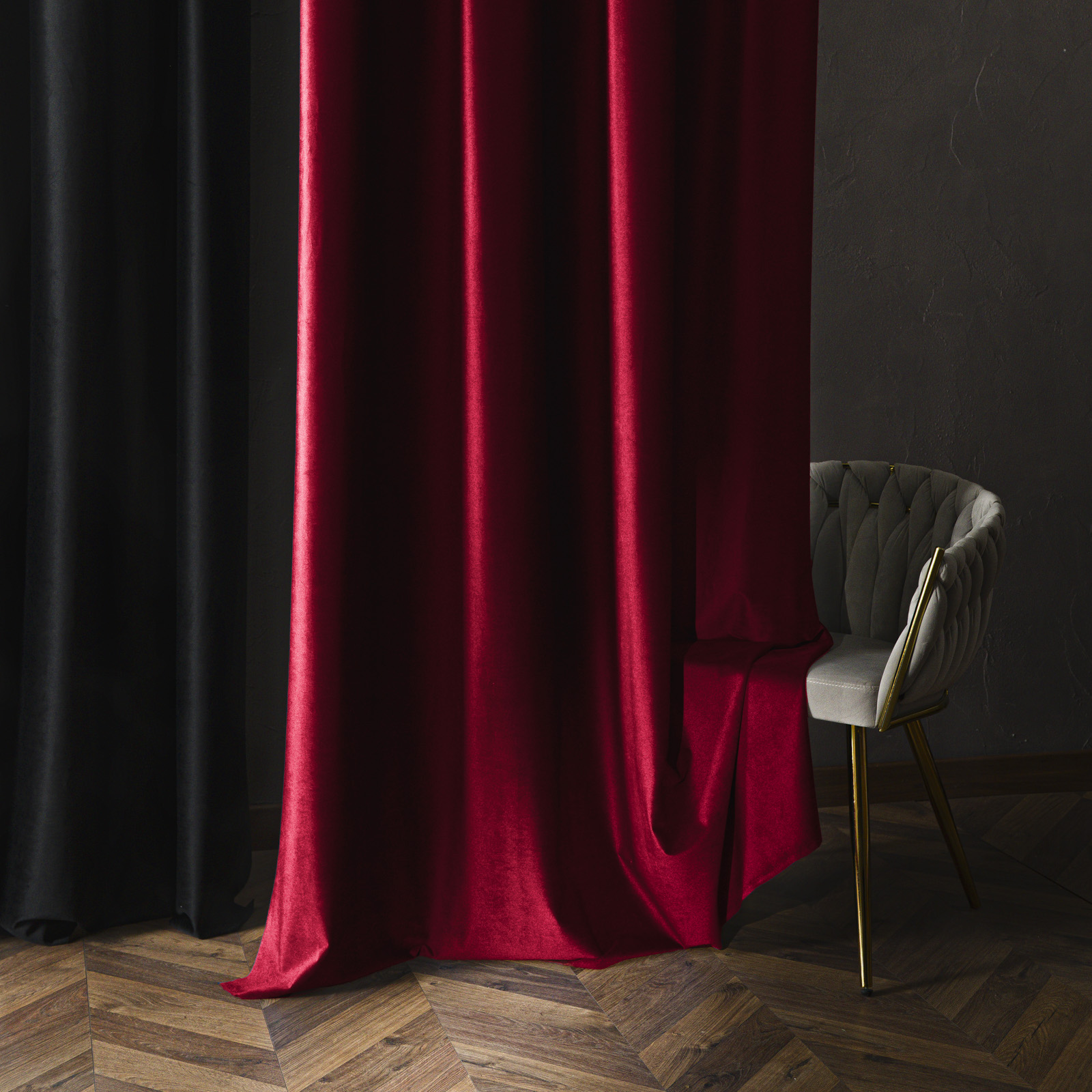 Zasłona do salonu premium welwet 80% zaciemnienia na przelotkach czerwona wys. 230-250 cm