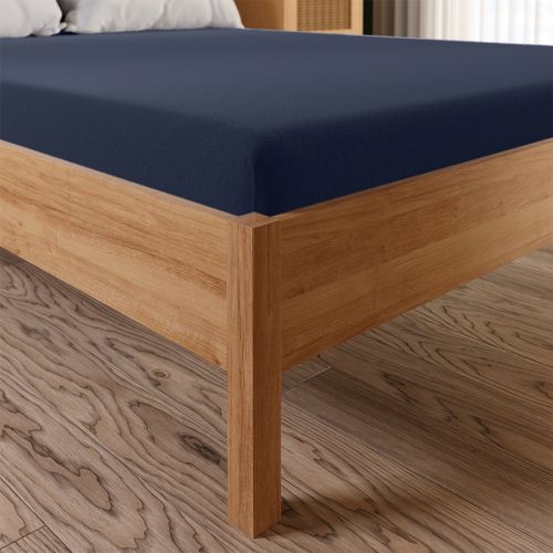 Granatowe prześcieradło frotte z gumką Dreamy Premium, rozmiar 90x200 cm