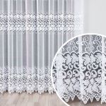 Długa firana żakardowa z pasowym roślinnym wzorem, kolor biały, wysokość 250 cm, 004465 - sprzedawana na metry 