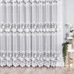 Długa firanka żakardowa ze wzorem pasowym, kolor biały wysokość 250 cm - sprzedawana na metry