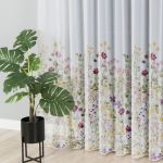 Długa firana do salonu, biały woal z ołowianką i kwiatowym nadrukiem, wysokość 295 cm, Florina - sprzedawana na metry