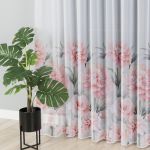 Długa firana do salonu, woal z ołowianką i nadrukiem dużych kwiatów, wysokość 295 cm, Marigold - sprzedawana na metry