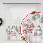 Krótka firana z woal z nadrukiem świątecznym, wysokość 157 cm, Mikołaj - sprzedawana na metry