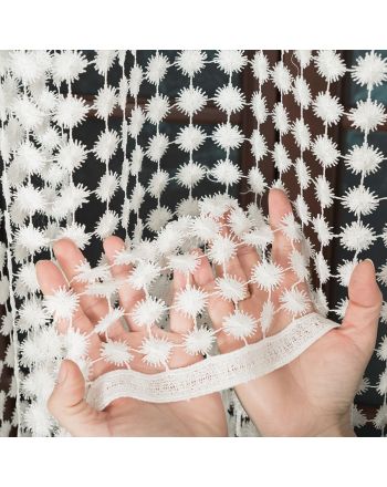 Tkanina gipiurowa z błyskiem w drobne kropki, wysokość 280 cm, kolor off-white