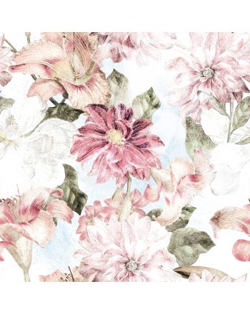 Tkanina zasłonowa, welwetowa w pastelowe kwiaty, kolor różowy, szerokość 150 cm, Howera - sprzedawana na metry