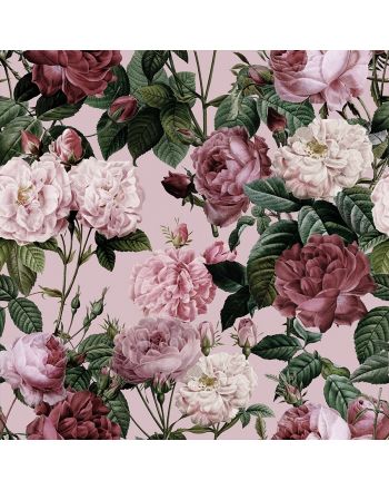 Tkanina zasłonowa, welwetowa drukowana w kwiaty, kolor różowy, szerokość 150 cm, Morena -  sprzedawana na metry