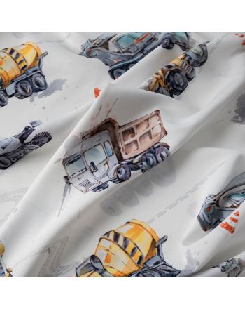 Tkanina zasłonowa na metry do pokoju dziecięcego Pojazdy, szerokość 140 cm, kolor musztardowy