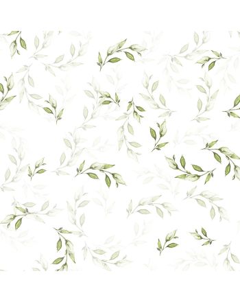 Tkanina wodoodporna typu Oxford, kolor biały z nadrukiem zielonych listków, szerokość 145 cm, Wiosenne listki - sprzedawana na metry