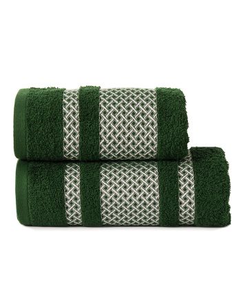 Butelkowo zielony ręcznik bawełniany Lionel ze srebrną bordiurą