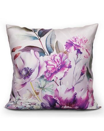 Welwetowa poszewka na poduszkę z motywem fioletowych kwiatów, rozmiar 40x40 cm
