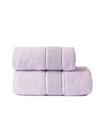 Liliowy ręcznik bawełniany Naomi z elegancką bordiurą
