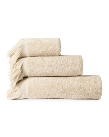 Beżowy ręcznik bawełniany z frędzlami