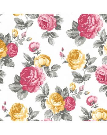 Tkanina zasłonowa bawełniana, drukowana w kolorowe róże, szerokość 140 cm, Rosal - sprzedawana na metry