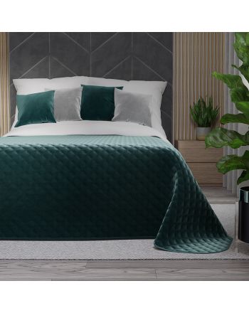 Pikowana welwetowa narzuta na łóżko, kolor ciemny turkusowy