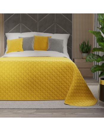 Pikowana welwetowa narzuta na łóżko, kolor żółty