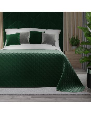 Pikowana welwetowa narzuta na łóżko, kolor butelkowy zielony